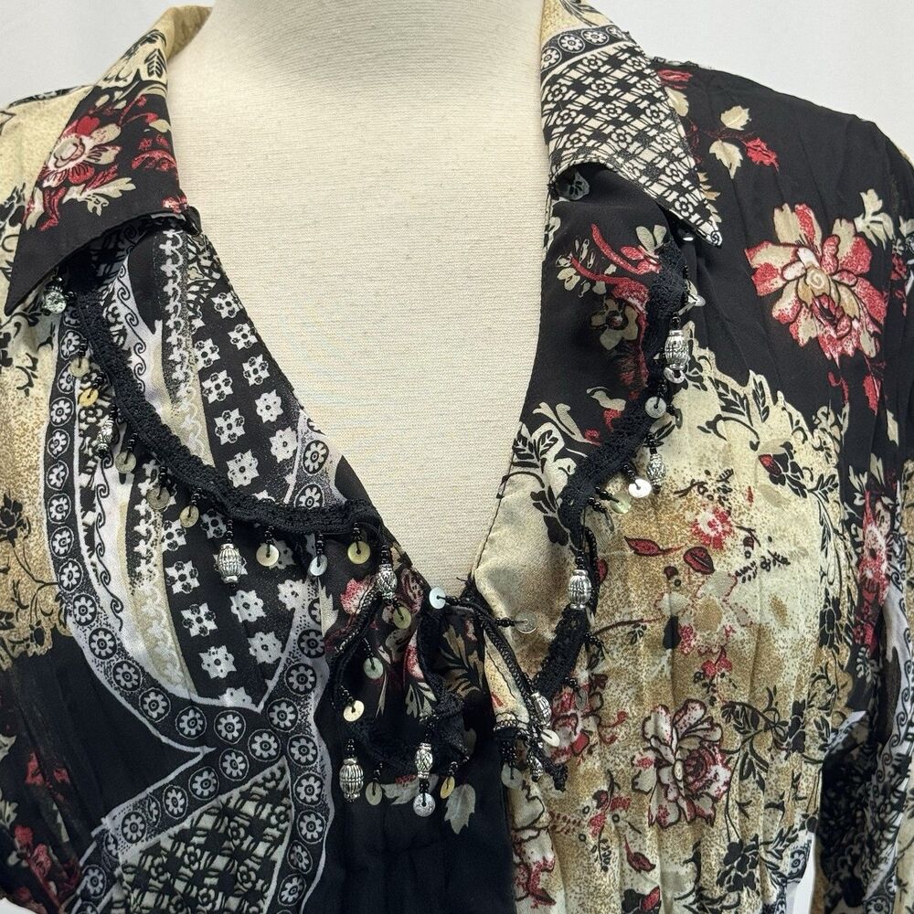 Boho Floral Patchwork Blouse Shirt L Paisley Boho Festival Western Art Flowy - Picture 4 of 13